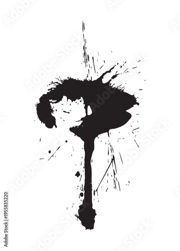 Vector black ink brush blots, grunge design element, mud banner, watercolor design, dirty texture. Isolated brush strokes on white background