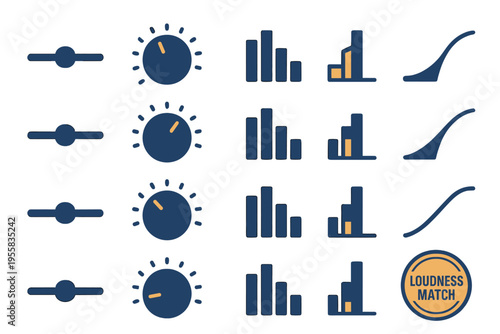 Visual representation of sound level adjustments and data displays in a graphic design layout