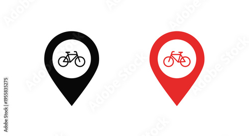 Free Download Two map pin icons displaying bicycles one black and one red silhouette - GFXLoad