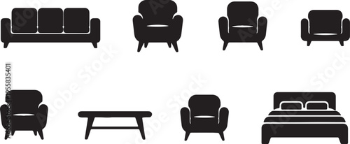 Assorted black silhouettes of classic furniture pieces for interior design inspiration