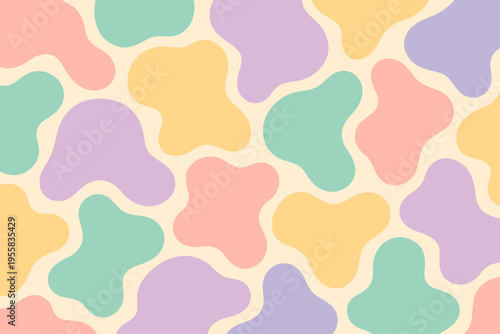 Patterns with various shapes in soft pastel colors on a light background create a playful design for use in art and decor
