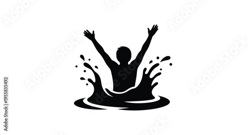 Person raising arms from water splash dynamic black shape silhouette