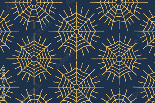 Patterns of spider webs on a dark background with golden details