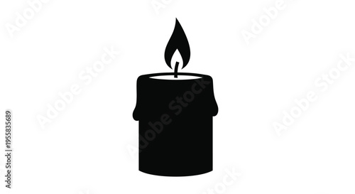 A simple black silhouette of a lit candle with a flickering flame