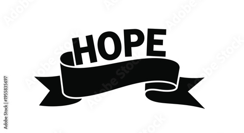 Black ribbon banner displays the word hope a striking silhouette