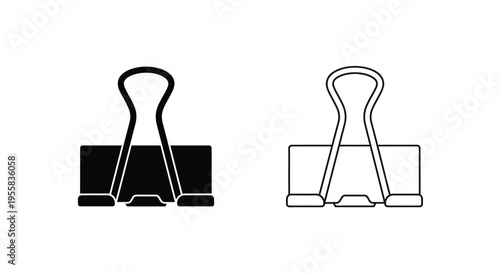 Two black binder clips in differing styles a simple silhouette