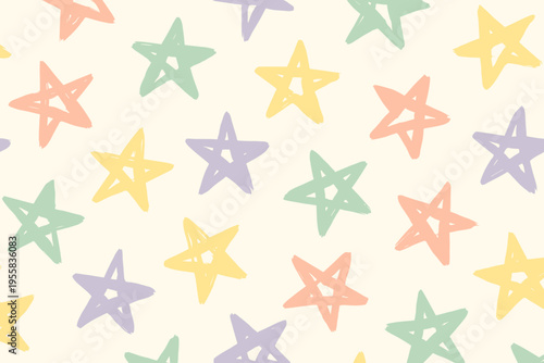 Colorful stars scattered on a light background create a playful design for art projects or children's rooms