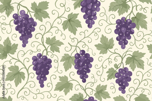 Grapes and leaves pattern on a light background showcasing nature's design in a simple layout