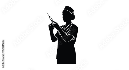 Nurse preparing a syringe a striking black figure silhouette