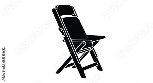 Black folding chair isolated on a white background a stark silhouette