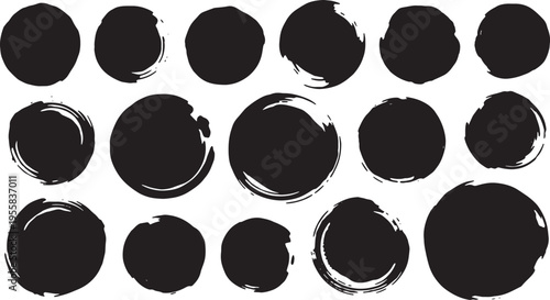 Abstract collection of varied ink-blot circles with differing brushstroke textures