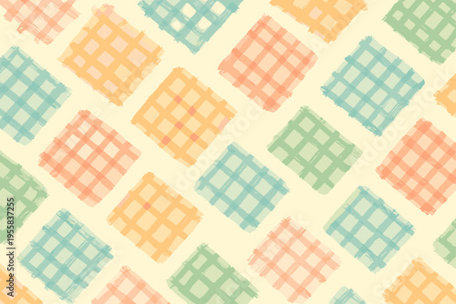 Colorful checkered pattern with squares in pastel shades on a light background