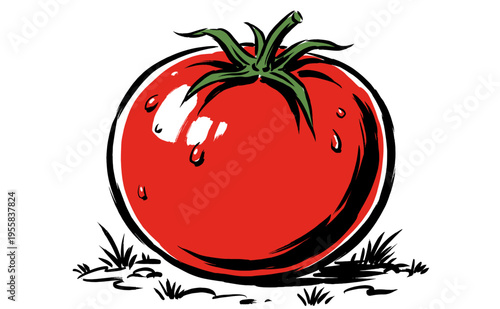 Eat well live well. Red ripe tomato local farm. Garden tomato vintage t-shirt design. Organic vegetable farm harvest artwork.