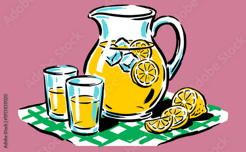 Fresh lemonade vibe. Citrus juice summer drink artwork. Lemon club design for t-shirt print, poster, sticker, and other uses. Retro vector art.