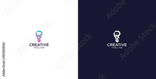 smart bulb logo icon. bulb logo technology. initial logo design R