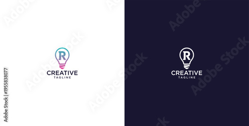 smart bulb logo icon. bulb logo technology. initial logo design R