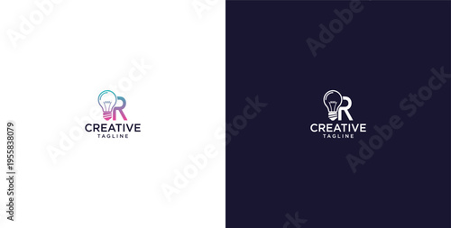 smart bulb logo icon. bulb logo technology. initial logo design R