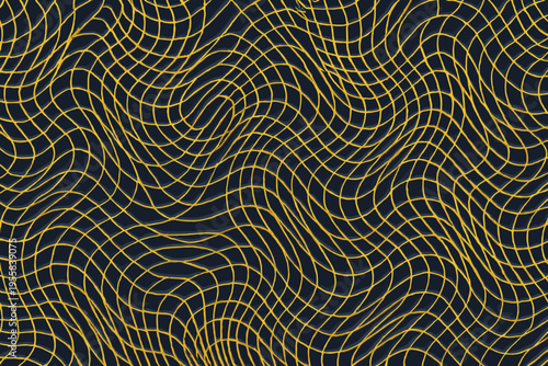 Wavy lines create a flowing pattern in yellow on a dark background during daytime art exploration
