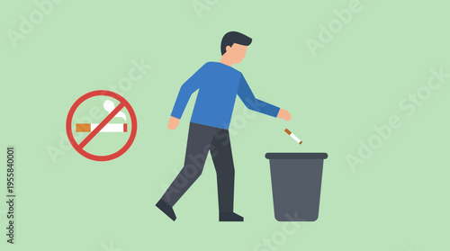 Man throwing paper into trash can.