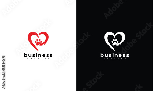 Modern Pet Love Heart Paw Logo Design for Animal Care Business