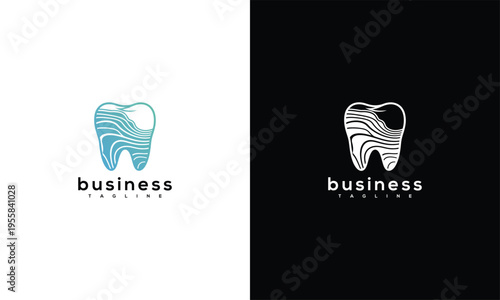 Modern Abstract Wavy Line Tooth Dental Logo Design on Light and Dark Backgrounds
