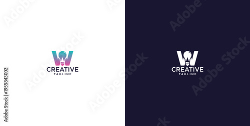 smart bulb logo icon. bulb logo technology. initial logo design W