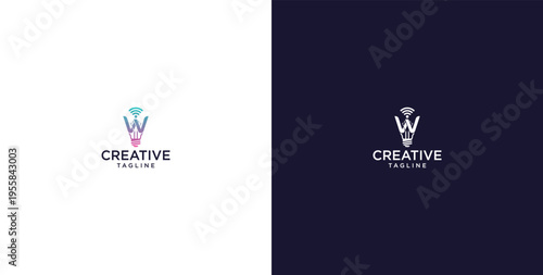 smart bulb logo icon. bulb logo technology. initial logo design W