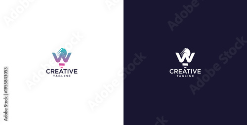 smart bulb logo icon. bulb logo technology. initial logo design W