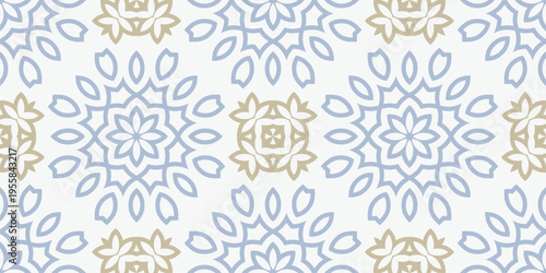 Elegant vector floral seamless pattern in oriental arabesque style. Traditional ornamental background with flower shapes, curved lines. Folk style texture. Repeated design for decor, print