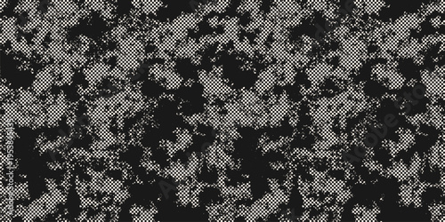 Abstract vector monochrome grunge seamless pattern. Urban art texture with chaotic shapes, spots, stains, checkered backdrop. Stylish black and white dirty graffiti texture. Repeated sporty design