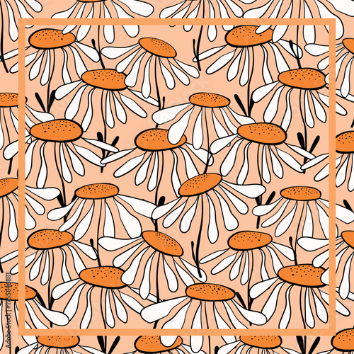 Print for kerchief, bandana, scarf, handkerchief, shawl, neck scarf. Squared pattern with ornament for fabric, textile, silk products. Paisley vector with abstract flowers. Floral folk tracery.