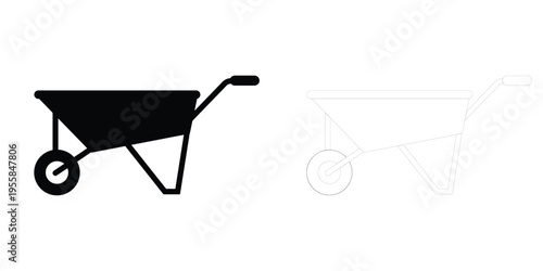 Manual Wheelbarrow Vector Icon For Gardening Construction Landscaping Agriculture Site Equipment Silhouette Outline Symbol