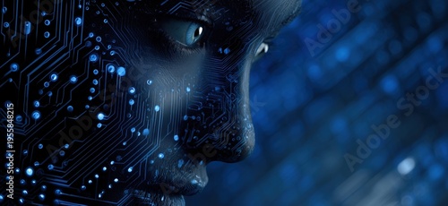 artificial intelligence and emmanuel drapeau in a blue digital background with a circuit board, an artificial intelligence concept Generative AI