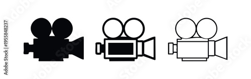 Vintage Movie Camera Icon Set - Classic Film Camcorder Symbols