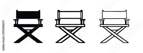 Director's Chair Icon Set - Elevated Front View Movie Studio Symbol