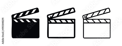 Film Clapperboard Icon Set - Open Movie Production Symbol