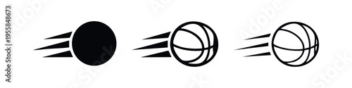 Fast moving basketball icon set with motion lines. Sport, speed, action, and dynamic symbol.