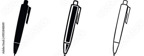 Ballpoint Pen Writing Instrument Icon Set for Office and School Supplies