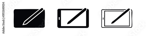Modern Digital Tablet and Stylus Icon Set for Tech and Design