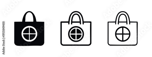 Shopping Bag with Target Symbol Icons Set, Retail and E-commerce Vector Graphics