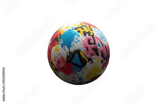 Soccer ball featuring vibrant paint splatters and bold graffiti patterns, capturing a dynamic blend of sports and artistic expression