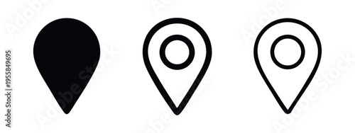 Map pointer location pin icons set. GPS navigation and destination marker symbols for travel apps.
