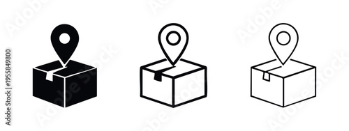 Delivery package with map pin location tracking icon set.