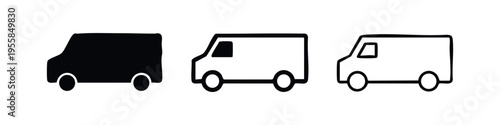 Small delivery van icon set for local cargo and courier service.