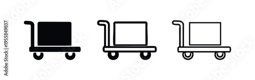 Delivery Cart with Box Icons Set. Luggage, Hand Truck, Dolly Symbol