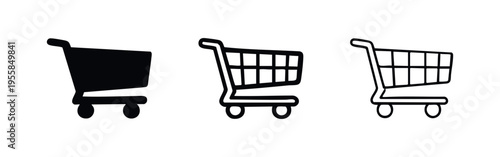 Modern Shopping Cart Icons Collection. Grocery, Market, E-commerce Basket Symbols