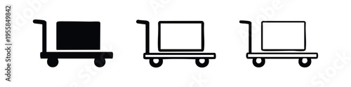 Freight and Delivery Hand Cart with Box Icons. Package Mover Symbol Set