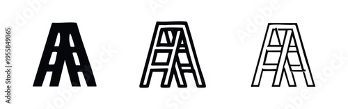Household Stepladder Icons Collection. A-Frame, Safety, Work Equipment