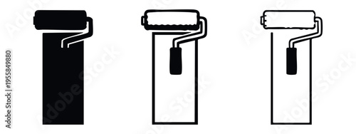 Paint roller icon set with solid, outline, and textured styles, symbolizing painting and home renovation.