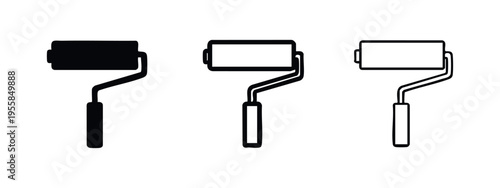 Paint roller icon set in solid, thick outline, and thin outline styles, representing painting tools.